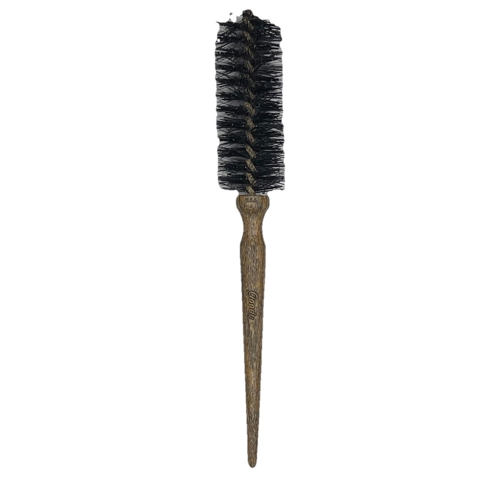 Vintage 1980s Goody Round Hairbrush Faux Wood Barrel Handle Full Black Bristles